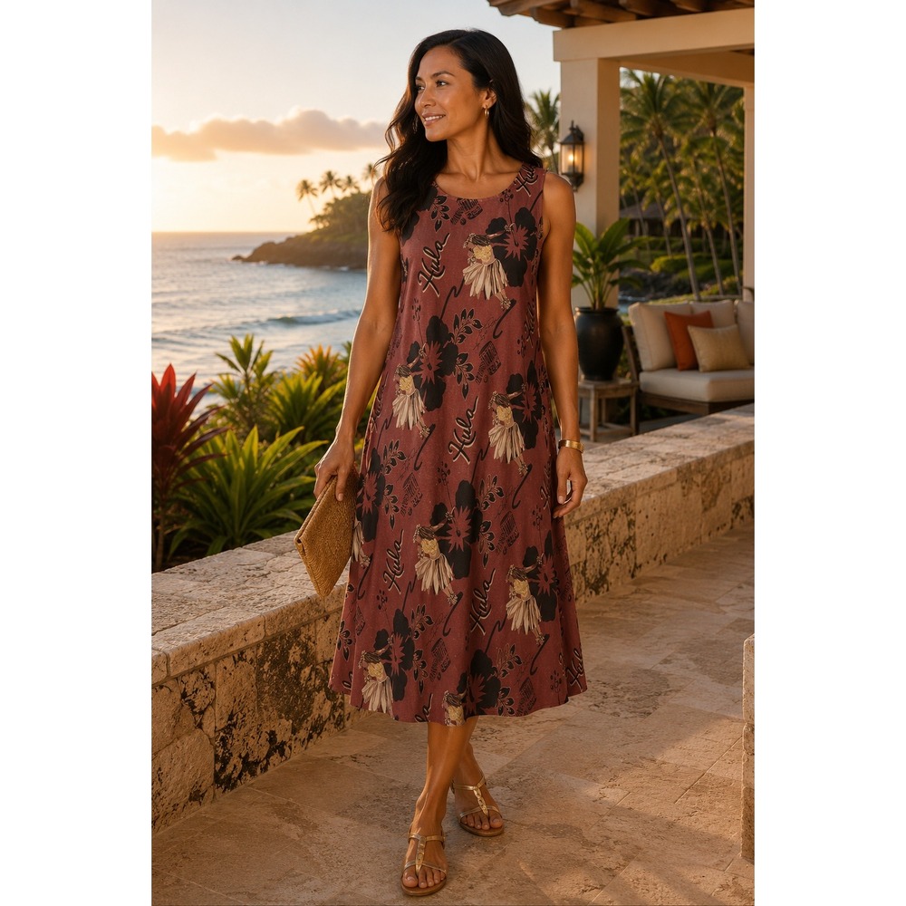 VINTAGE 90s Hilo Hattie x KIM TAYLOR REECE 100% Silk‎ Floral Dress WOMEN LARGE